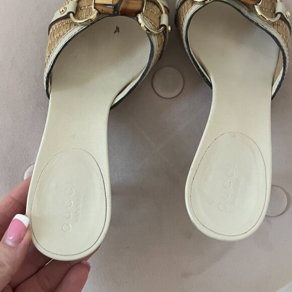 Gucci Rattan & Bamboo White Kitten Heels Size 5.5 - Picture 5 of 9